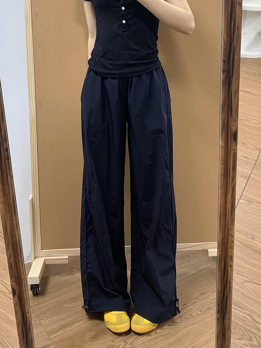 Navy Blue Women's Wide-Leg Work Pants - Loose Fit, Versatile Casual Trousers for Summer 2025, Slimming Straight-Leg Sports Style Navy Blue Women's Wide-Leg Work Pants - Loose Fit, Versatile Casual Trousers for Summer 2025, Slimming Straight-Leg Sports Style
