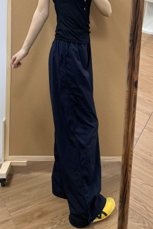 Navy Blue Women's Wide-Leg Work Pants - Loose Fit, Versatile Casual Trousers for Summer 2025, Slimming Straight-Leg Sports Style