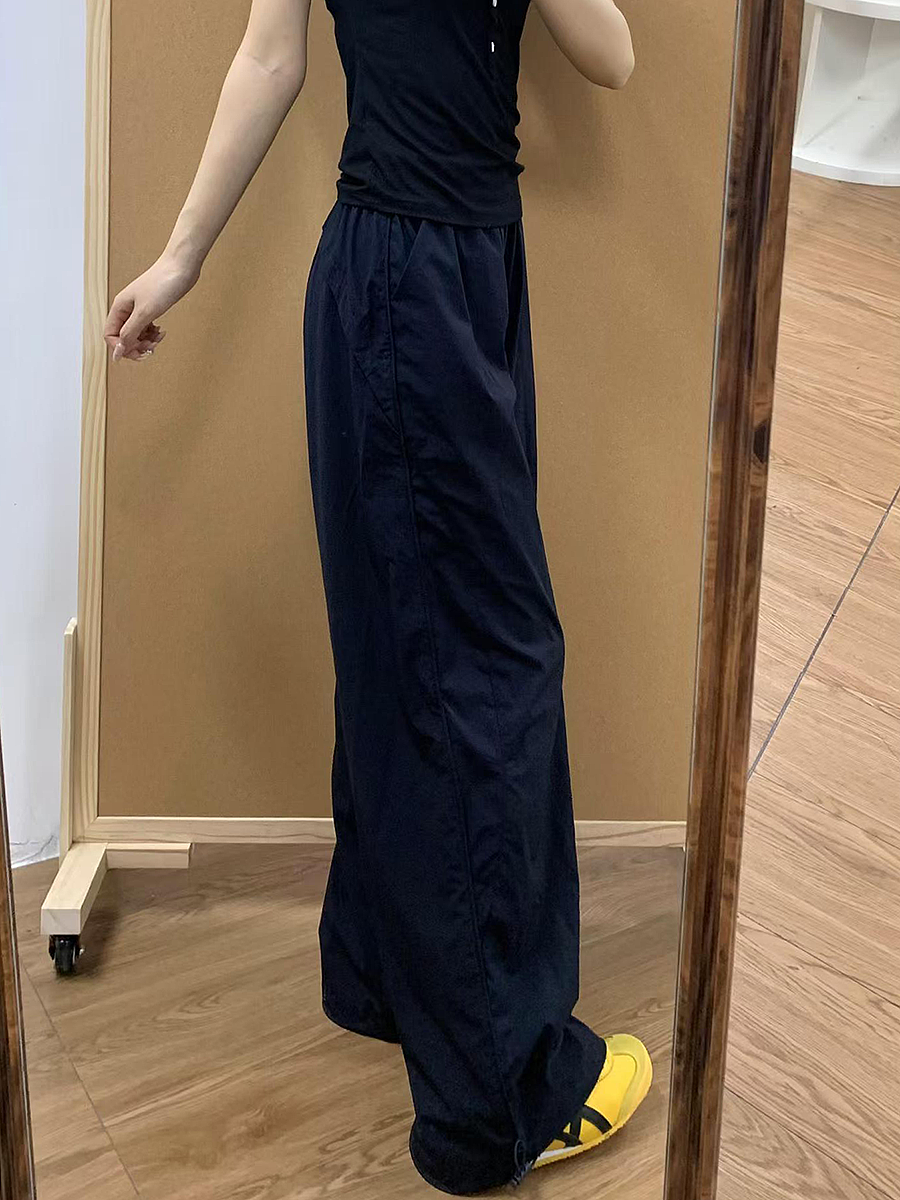 Navy Blue Women's Wide-Leg Work Pants - Loose Fit, Versatile Casual Trousers for Summer 2025, Slimming Straight-Leg Sports Style Navy Blue Women's Wide-Leg Work Pants - Loose Fit, Versatile Casual Trousers for Summer 2025, Slimming Straight-Leg Sports Style