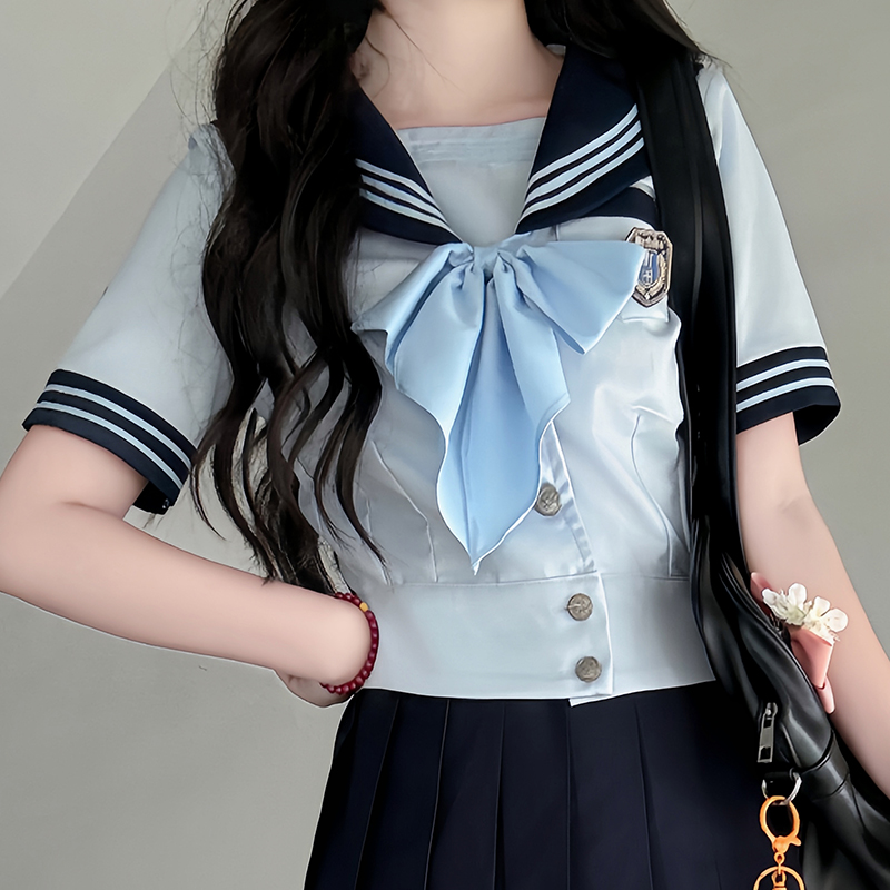 Navy Collar Japanese JK Uniform Sailor Suit Set with Waist-Defined Design - College Style Pudding Bear Aesthetic Navy Collar Japanese JK Uniform Sailor Suit Set with Waist-Defined Design - College Style Pudding Bear Aesthetic