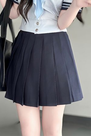 Navy Collar Japanese JK Uniform Sailor Suit Set with Waist-Defined Design - College Style Pudding Bear Aesthetic