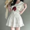 Navy Collar Korean-style Pudding Bear JK Uniform Sweet Summer Sailor Suit Set 2025, French Fashion Inspired