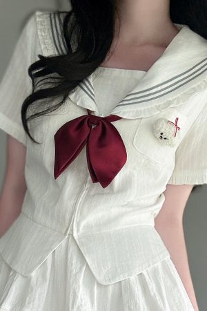 Navy Collar Korean-style Pudding Bear JK Uniform Sweet Summer Sailor Suit Set 2025, French Fashion Inspired