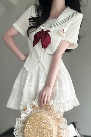 Navy Collar Korean-style Pudding Bear JK Uniform Sweet Summer Sailor Suit Set 2025, French Fashion Inspired