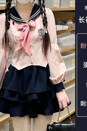 Navy Collar Pudding Bear JK Uniform Sailor Suit Set with Cake Skirt - Slimming College Style Outfit for 90s and Y2K Fashion Lovers