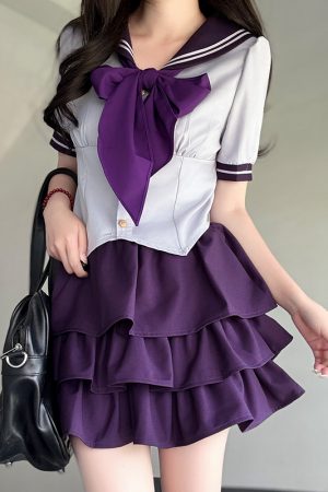 Navy Collar Pudding Bear JK Uniform Sailor Suit Set with Cake Skirt - Slimming College Style Outfit for 90s and Y2K Fashion Lovers