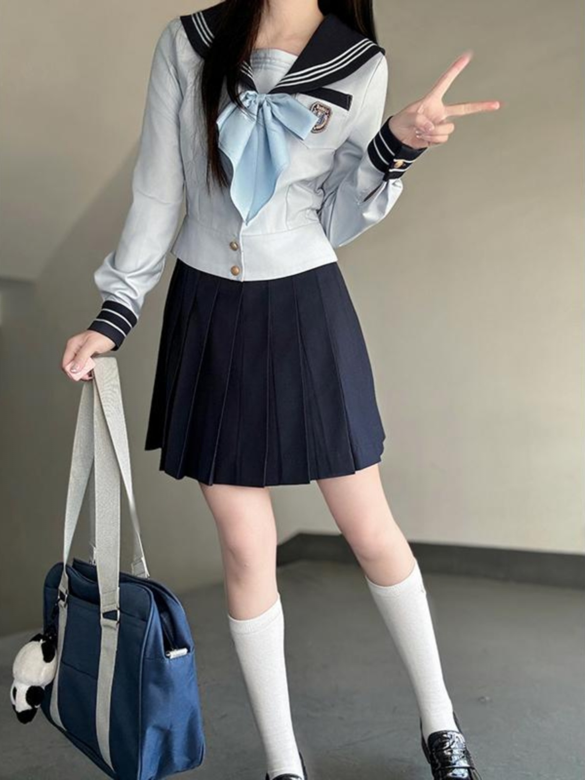 Navy Collar Sailor Suit Set - Japanese JK Uniform with Pudding Bear Design - Cute School Style Outfit for Y2K Fashion Lovers Navy Collar Sailor Suit Set - Japanese JK Uniform with Pudding Bear Design - Cute School Style Outfit for Y2K Fashion Lovers