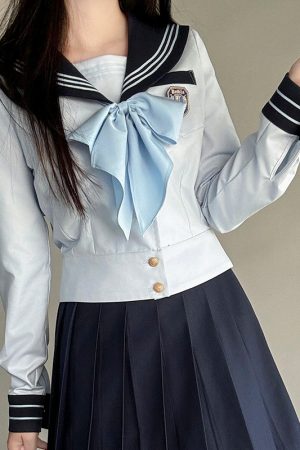 Navy Collar Sailor Suit Set - Japanese JK Uniform with Pudding Bear Design - Cute School Style Outfit for Y2K Fashion Lovers