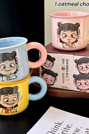 Nezha Magic Child Ceramic Mug with Lid - Cute Girls Coffee Cup for Birthdays, Perfect Gift for 2025