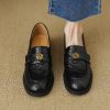 Non-Luxury Genuine Leather Camellia Slip-On Loafers for Women - 2025 Retro Low Heeled Flats, Vintage Inspired Fashion