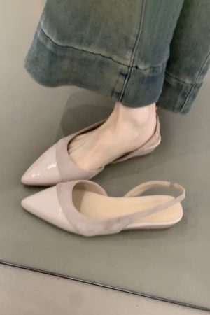 Nude Color Sheepskin Wedge Sandals for Women - Pointed Toe, Backless, Open Toe, French Gentle Style, Commuting Footwear