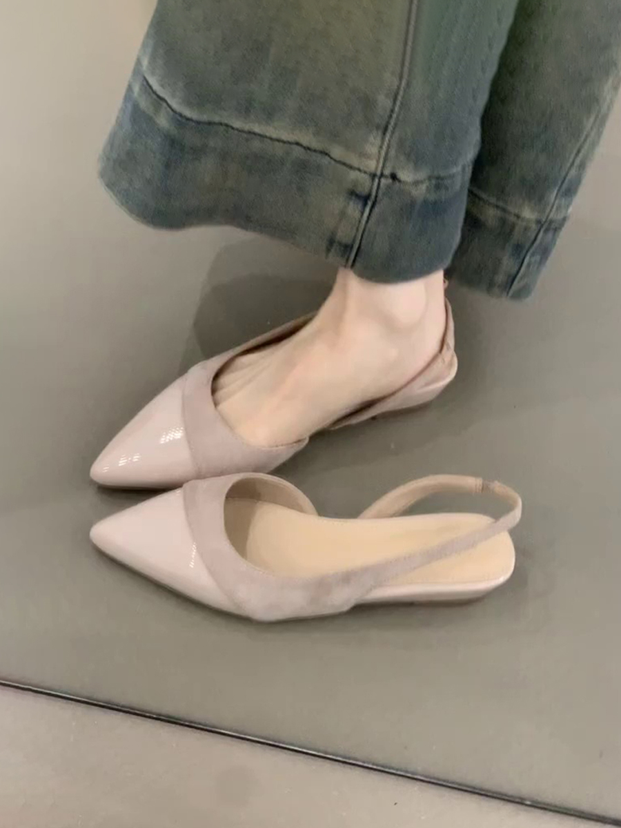 Nude Color Sheepskin Wedge Sandals for Women - Pointed Toe, Backless, Open Toe, French Gentle Style, Commuting Footwear Nude Color Sheepskin Wedge Sandals for Women - Pointed Toe, Backless, Open Toe, French Gentle Style, Commuting Footwear