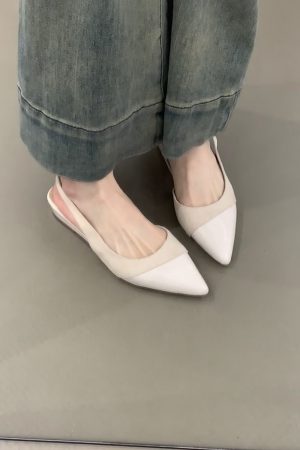 Nude Color Sheepskin Wedge Sandals for Women - Pointed Toe, Backless, Open Toe, French Gentle Style, Commuting Footwear