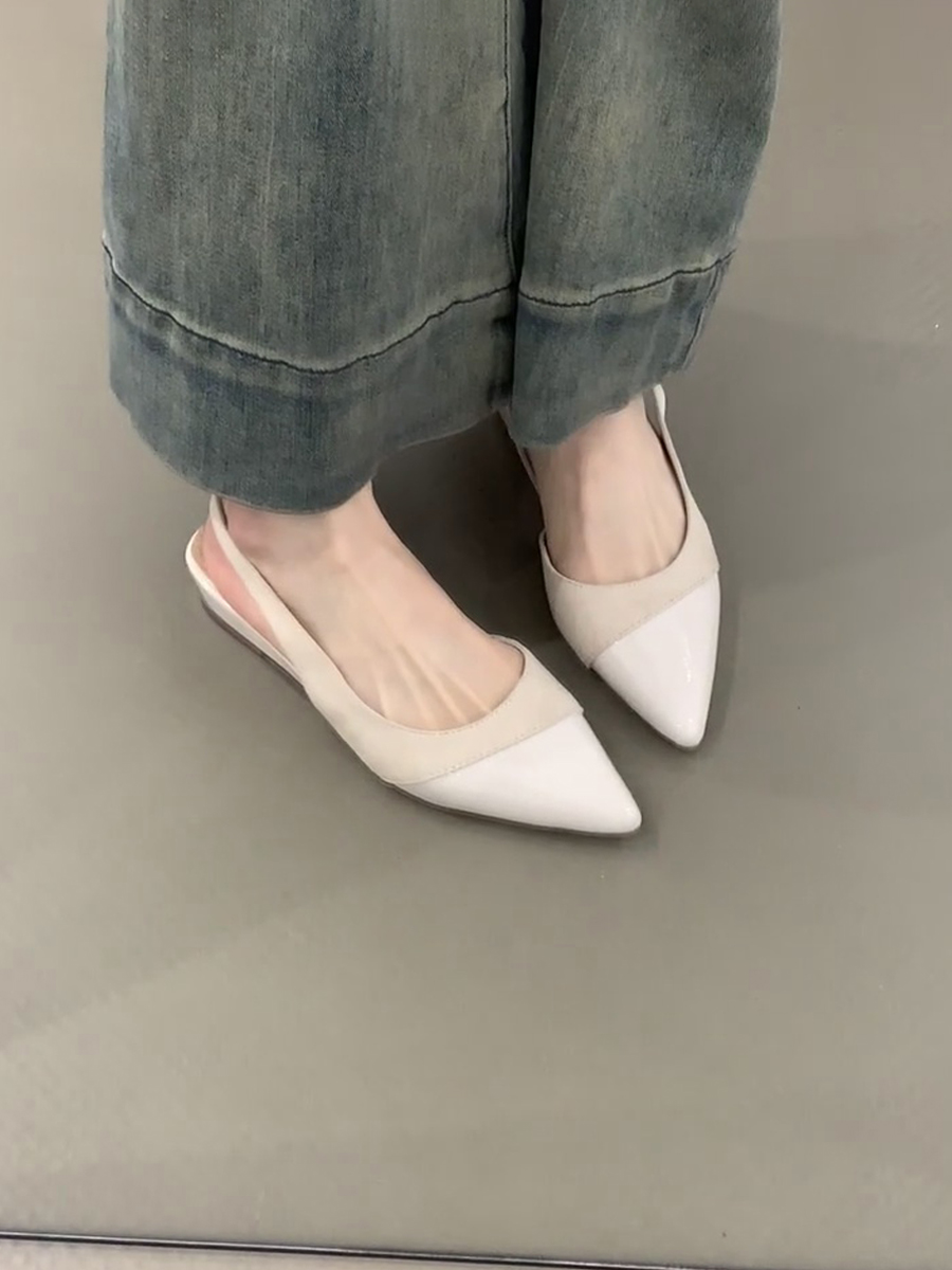 Nude Color Sheepskin Wedge Sandals for Women - Pointed Toe, Backless, Open Toe, French Gentle Style, Commuting Footwear Nude Color Sheepskin Wedge Sandals for Women - Pointed Toe, Backless, Open Toe, French Gentle Style, Commuting Footwear