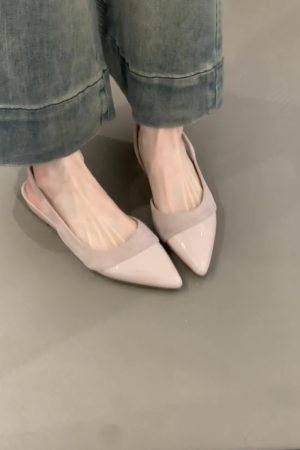 Nude Color Sheepskin Wedge Sandals for Women - Pointed Toe, Backless, Open Toe, French Gentle Style, Commuting Footwear
