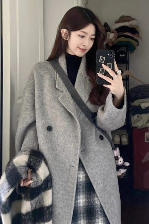 Oatmeal Cashmere Coat for Women, Mid-Length 2024 Winter Korean Style High-End Down Jacket with Thick Inner Lining Outerwear
