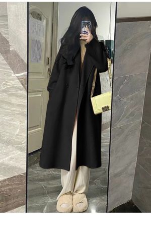 Oatmeal Cashmere Coat for Women, Mid-Length 2024 Winter Korean Style High-End Down Jacket with Thick Inner Lining Outerwear