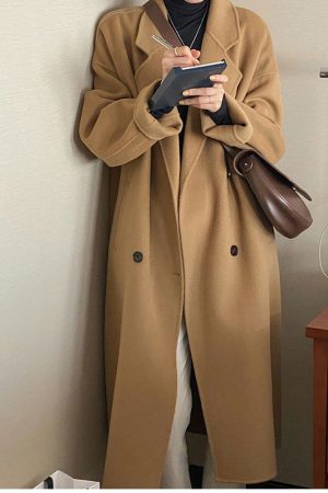 Oatmeal Cashmere Coat for Women, Mid-Length 2024 Winter Korean Style High-End Down Jacket with Thick Inner Lining Outerwear