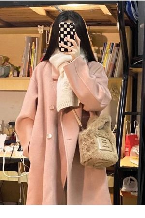 Oatmeal Cashmere Coat for Women, Mid-Length 2024 Winter Korean Style High-End Down Jacket with Thick Inner Lining Outerwear