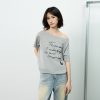 Off-Shoulder Letter Print Short Sleeve T-Shirt for Women - Casual Loose Slim Summer Top, American Street Style