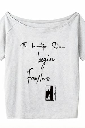 Off-Shoulder Letter Print T-Shirt for Women - Casual Loose Fit Summer Top, American Style, Slimming One-Shoulder Design