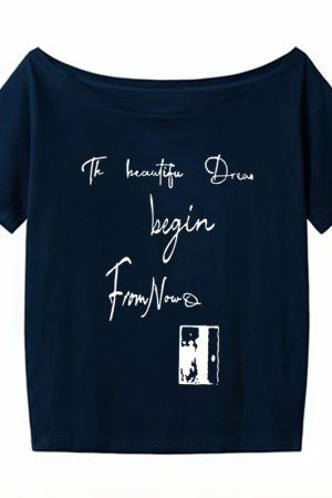 Off-Shoulder Letter Print T-Shirt for Women - Casual Loose Fit Summer Top, American Style, Slimming One-Shoulder Design