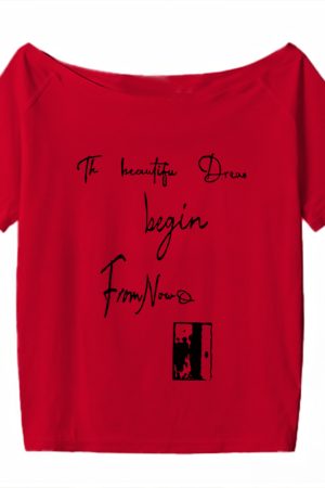 Off-Shoulder Letter Print T-Shirt for Women - Casual Loose Fit Summer Top, American Style, Slimming One-Shoulder Design