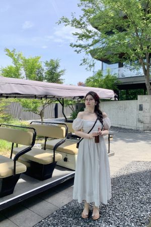 Off-Shoulder Little White Dress with Pleats, Embroidery, and Polka Dots â€“ South France Holiday Style