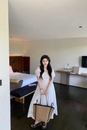 Off-Shoulder Little White Dress with Pleats, Embroidery, and Polka Dots â€“ South France Holiday Style