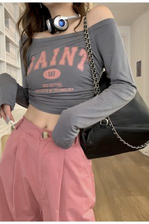 Off-Shoulder Long Sleeve T-Shirt for Women - European and American Style, Spring Versatile Thin Sun Protection, Slim Fit Top