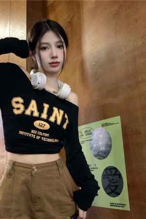 Off-Shoulder Long Sleeve T-Shirt for Women - European and American Style, Spring Versatile Thin Sun Protection, Slim Fit Top