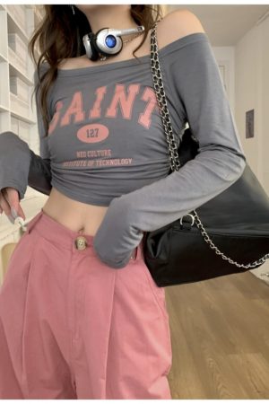 Off-Shoulder Long Sleeve T-Shirt for Women - European and American Style, Spring Versatile Thin Sun Protection, Slim Fit Top