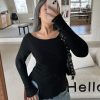 Off-Shoulder Long Sleeve T-Shirt for Women - Slimming Autumn Design, Low Neck Sexy Top, Trendy Y2K Style