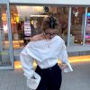 Off-Shoulder Long Sleeve White Shirt for Women - Unique Spring Fashion Top, Trendy 90s Style