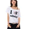 Off-Shoulder Puppy Heart Print Short Sleeve T-Shirt for Women - Vintage American Style Summer Top for Hot Girls