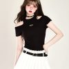 Off-Shoulder Sexy T-Shirt for Women - Handmade Slim Fit Summer Top in Pure Desire Style, Waist-Defining Short Sleeve Fashion
