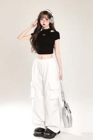 Off-Shoulder Sexy T-Shirt for Women - Handmade Slim Fit Summer Top in Pure Desire Style, Waist-Defining Short Sleeve Fashion