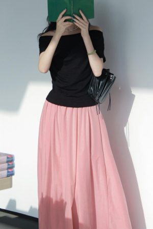 Off-Shoulder Short-Sleeved Top - Women's Summer French Style Thin Stretchy Knit in Light Colors - Elegant & Chic Essentials