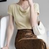 Off-Shoulder Short-Sleeved Top - Women's Summer French Style Thin Stretchy Knit in Light Colors - Elegant & Chic Essentials