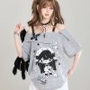 Off-Shoulder Spicy Girl Cartoon Camisole T-Shirt Cover-Up for Women, Y2K Summer Subculture Style Top