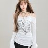 Off-Shoulder Spicy Girl Long Sleeve T-Shirt - Slim Fit Sun Protection Summer Cover-Up, Waist-Cinching Women's Top
