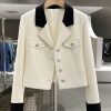 Off-White Color-Blocking French Chic Blazer for Women - 2025 Spring Autumn Short Suit, Stylish Workwear & Casual Fashion