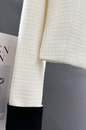 Off-White Color-Blocking French Chic Blazer for Women - 2025 Spring Autumn Short Suit, Stylish Workwear & Casual Fashion