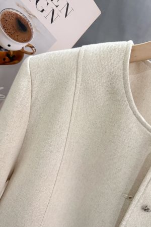 Off-White French Style Elegant Short Coat for Women - High-End Korean Design, Simple Spring Autumn Fashion 2025
