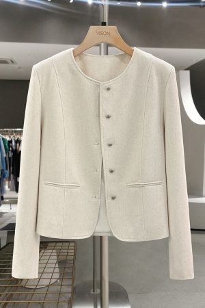 Off-White French Style Elegant Short Coat for Women - High-End Korean Design, Simple Spring Autumn Fashion 2025