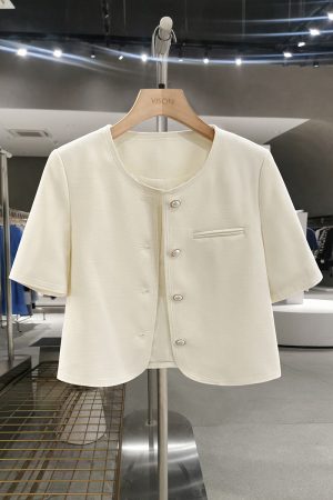 Off-White Korean-Style Street Fashion Thin Jacket for Women - 2025 Summer Sweet Youthful Goddess Short Top