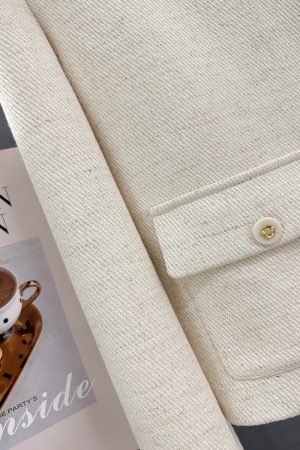 Off-White Lace Spliced Short Wind Coat for Women - French Elegant Spring Autumn 2025 Fashion