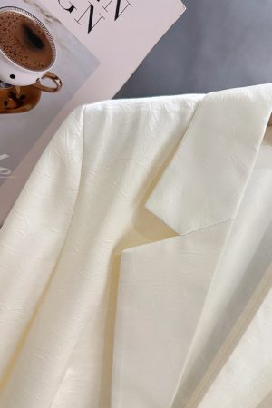 Off-White Minimalist Lace Cuff Blazer for Women - 2025 Summer Style, Imitation Acetate Textured Suit, Chic Fashion Layering Piece