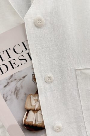 Off-White V-Neck Linen Short Jacket for Women - Korean Style, Summer 2025 Gentle Niche Thin Top