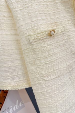 Off-White Vintage Elegant Short Coat for Women - Lightweight Textured Summer 2025 Fashion Top